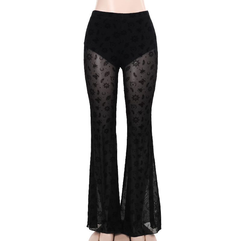 High Waist Lace Print New Casual Trousers Straight