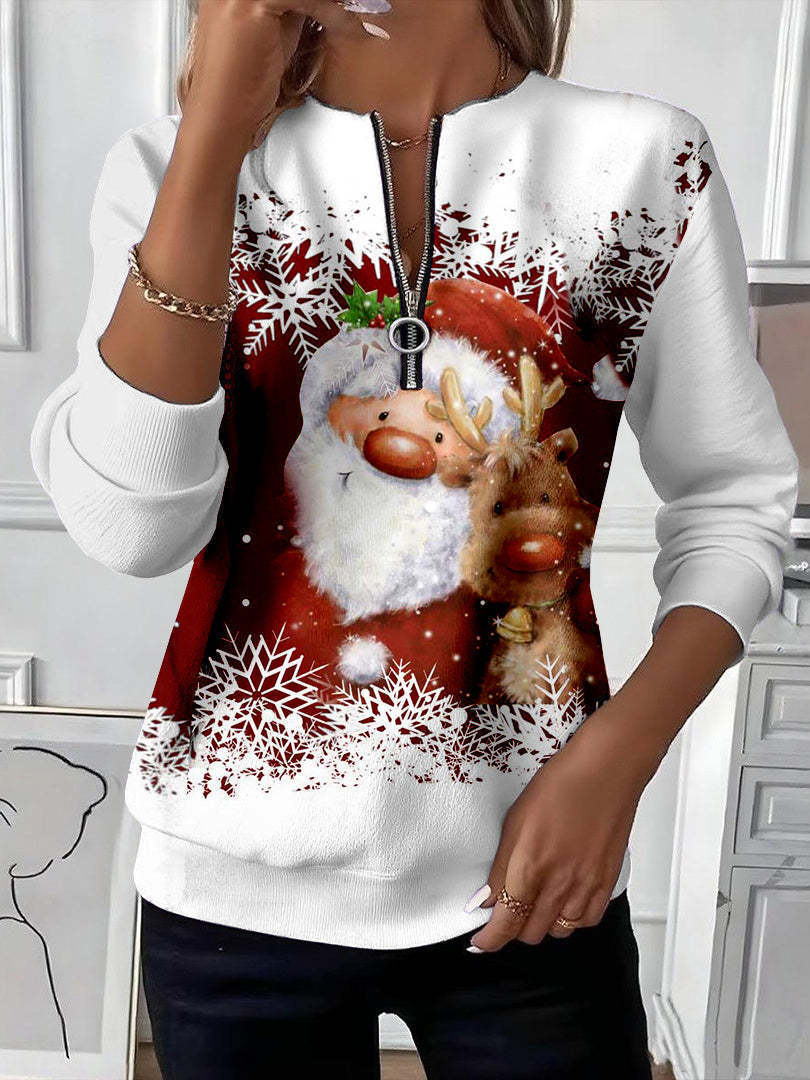Women's Casual Christmas-Print Raglan Sweatshirt