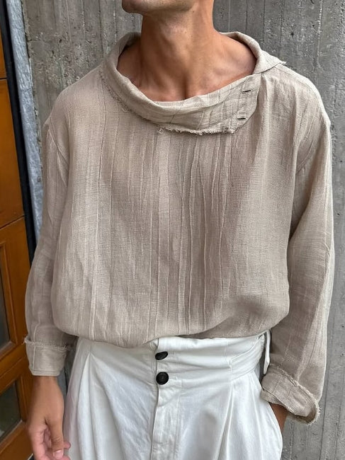 Vintage-Inspired Distressed Collar Shirt