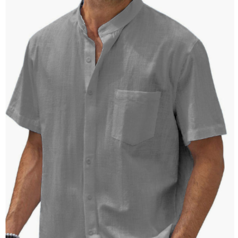 Short Sleeve Pocket Cotton Shirt Button Beach Casual