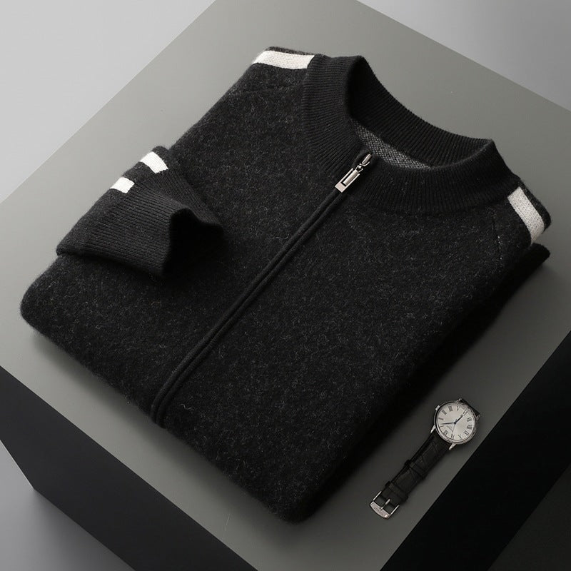 Fashionable All-match Casual Woolen Sweater Four Flat Air Layer Thickened Half Turtleneck Pure Wool Cardigan
