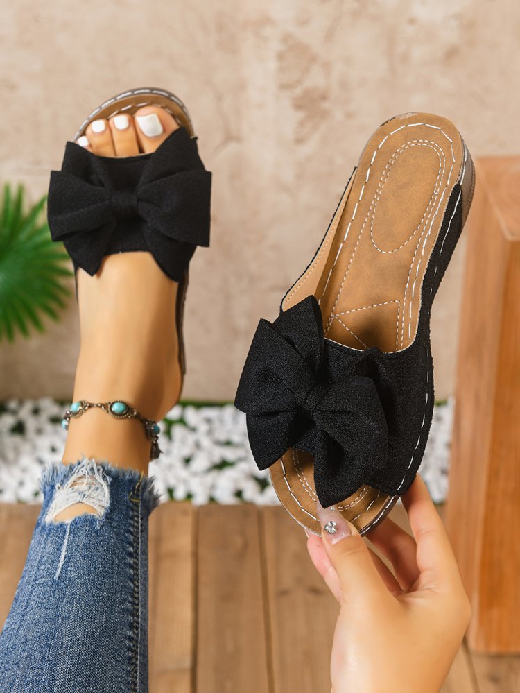 Wedge-heel Platform Fish-mouth Sandals With Bow For Women