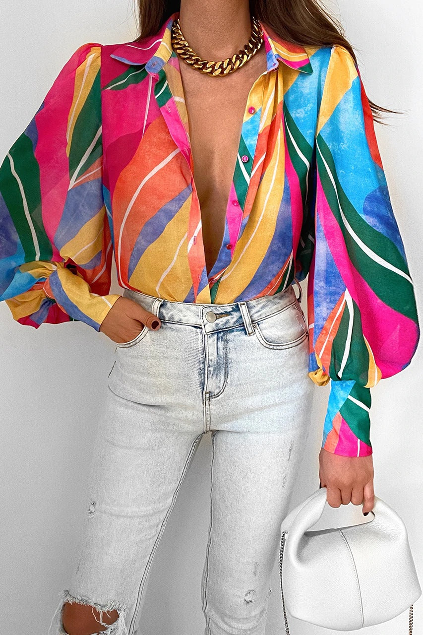 Women's Casual Bottoming Top Long-sleeved Printed Shirt