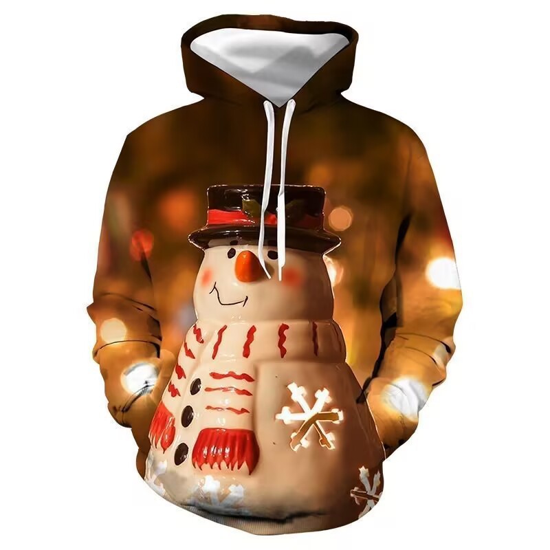 European And American Christmas Snowman 3D Printed Hood Sweater