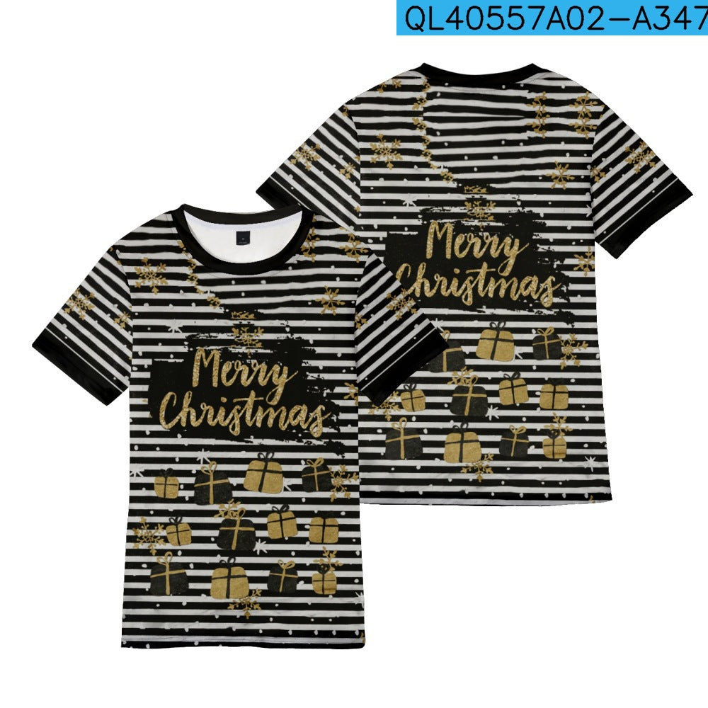 Women's Creative Striped Printed Round Neck T-shirt