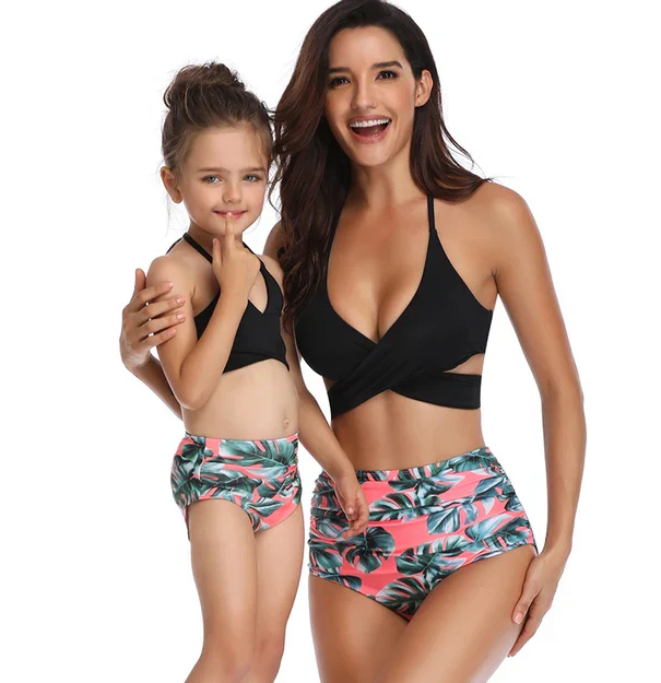 European And American Swimsuits Printed High Waist Bikini Parent-child Swimwear