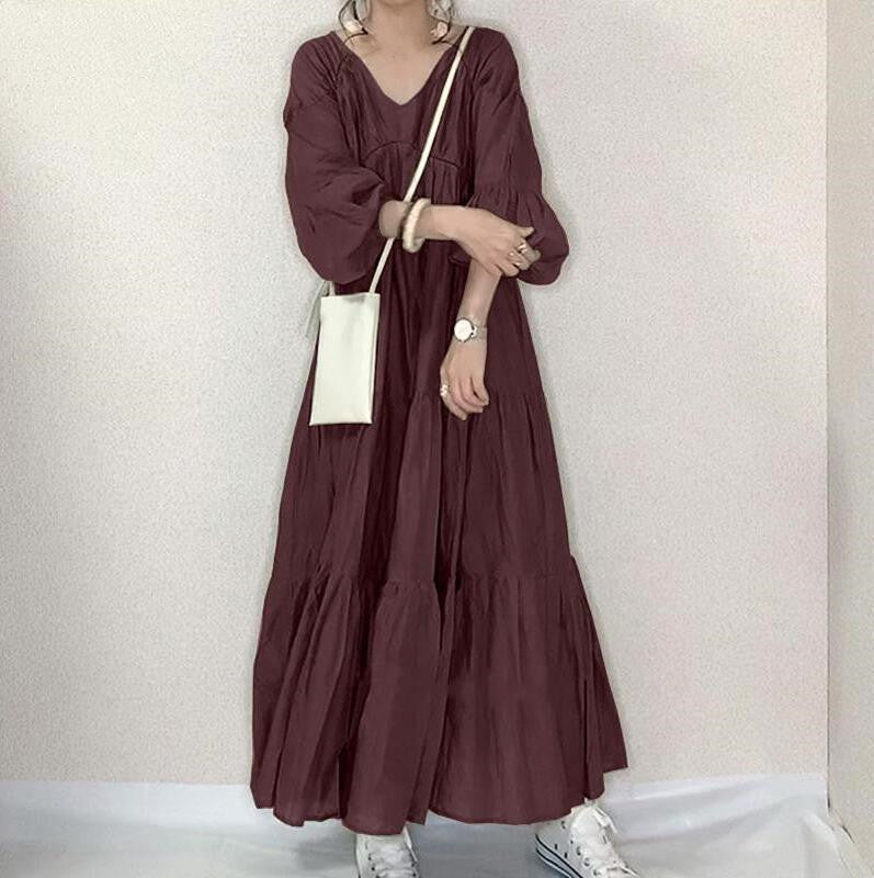 Stand Collar V-neck 34 Sleeve Dress