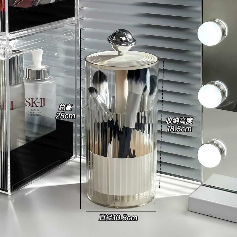 Upgraded Press-Pop Makeup Brush Holder  One-Touch Open Dustproof Organizer With Clear Lid For Vanity Desktop Bathroom 2 Colors