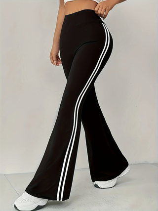 Striped Contrast Color Sports Flared Pants For Women High Waist Tummy Control All-match High Elastic Women's Pants