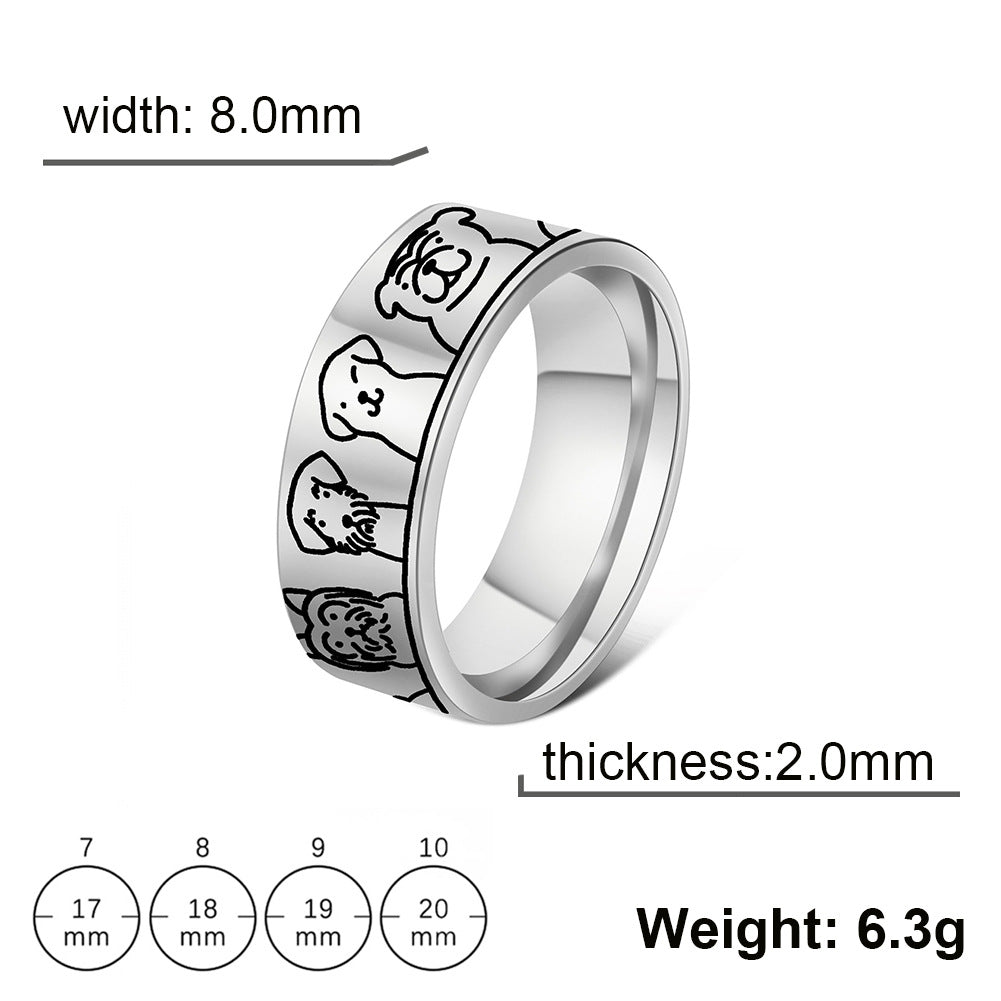 Round Various Cute Puppy Loop Pattern Stainless Steel Non-mainstream Style Ring